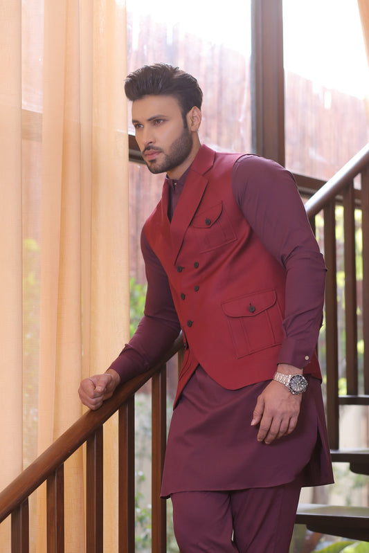 DM WC 1052 MAroon Waist Coat