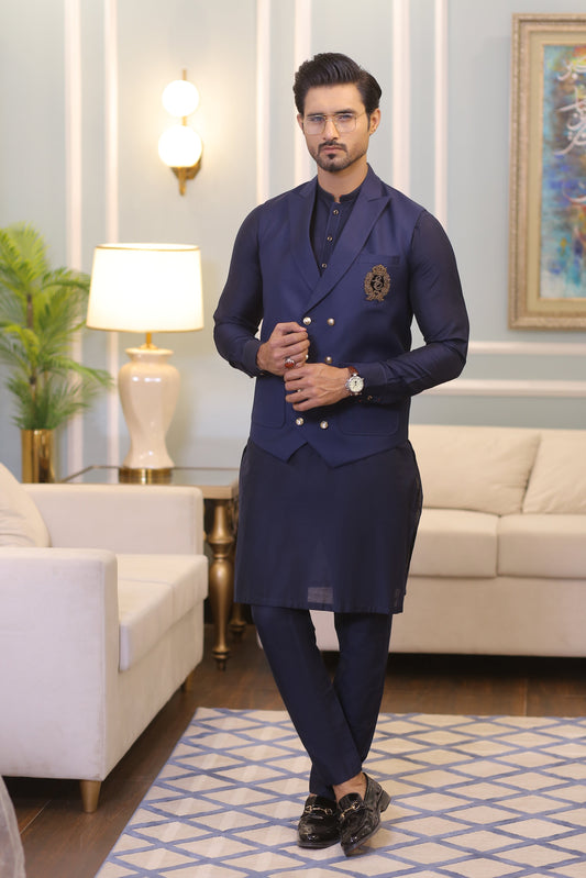 DM WC 1056 Blue tux Waist Coat