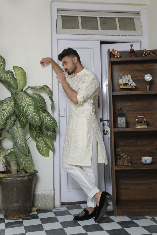 DM Self 564 Self Gold Eid Kurta With White Trouser