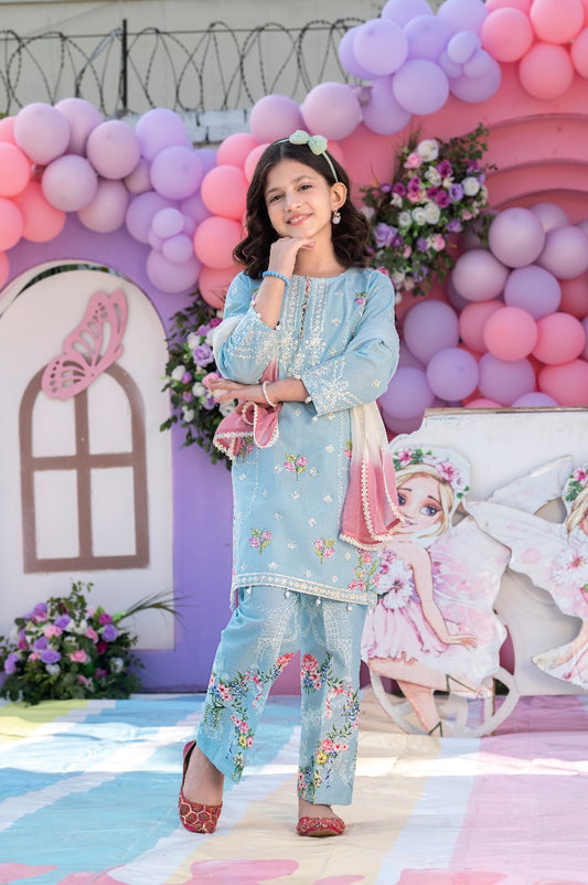 chikankari sequin embroidered shirt adorned with motifs and hanging beads.