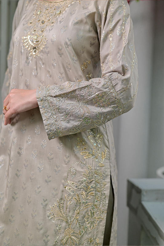 Gray Embroidery Work With Thread Sequins Kurta
