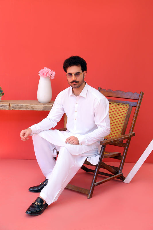 DM 782 White Virsa Kameez Shalwar Men Dress