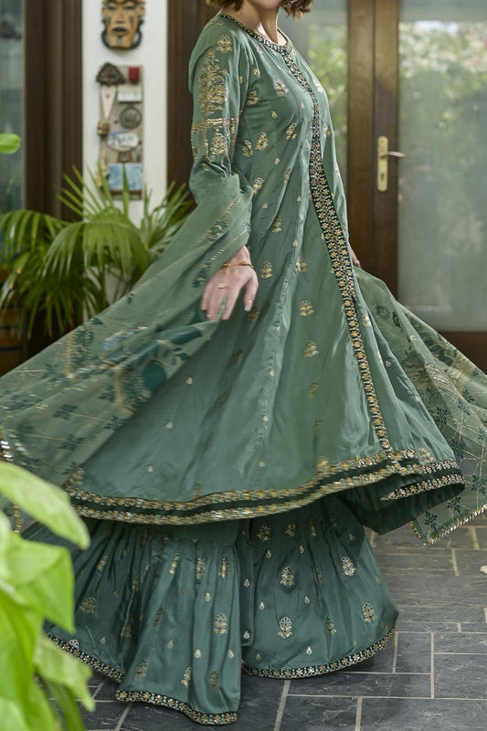 Sage Green Embroidery with Sequin Frock